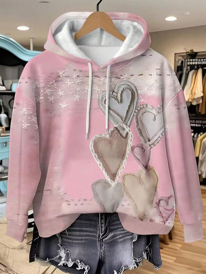 Plus Size Pink Romantic Sea Salt Heart Vintage Hoodie