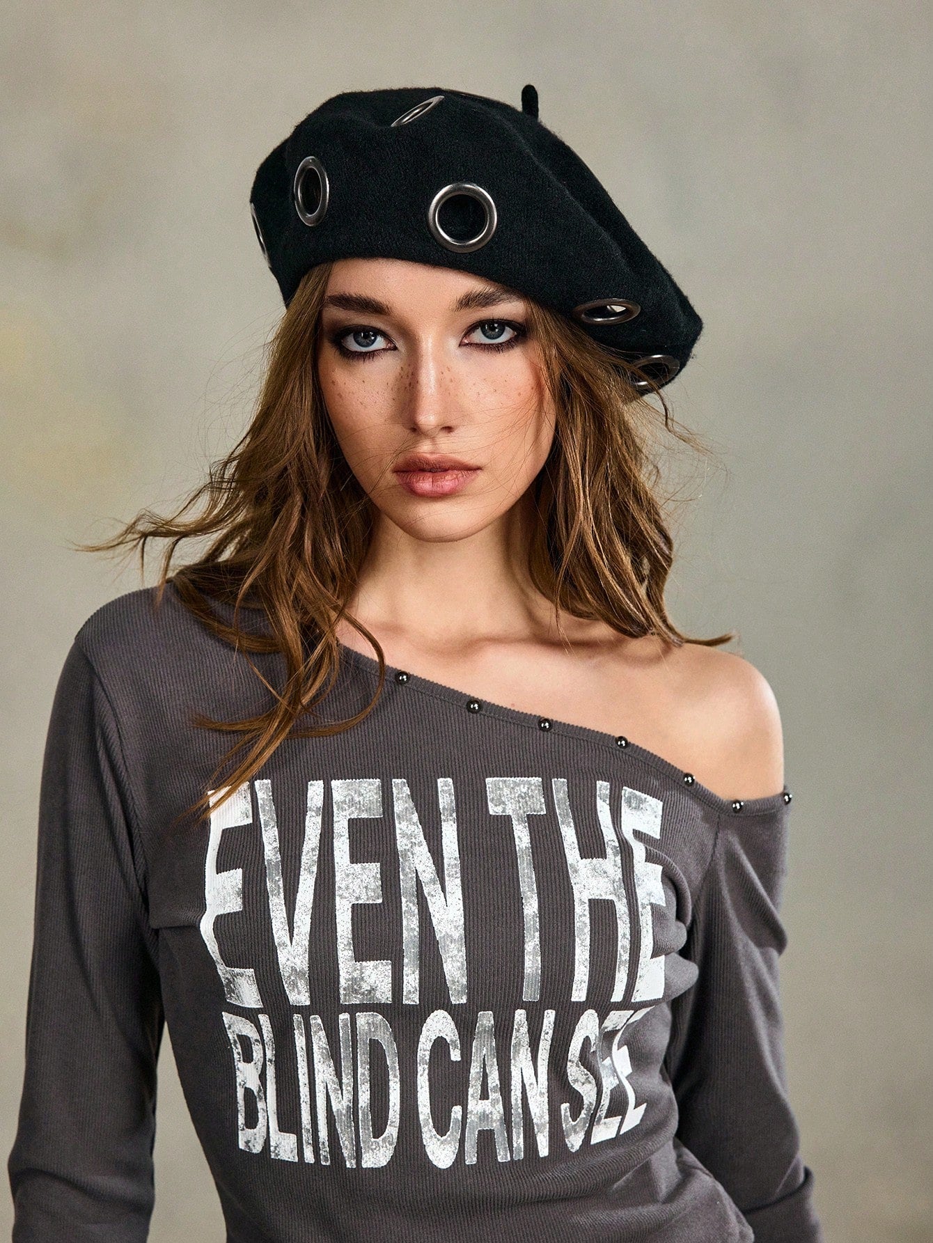 Grunge Punk Metal Ring Beret Hat