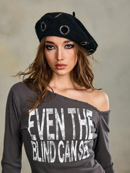 Grunge Punk Metal Ring Beret Hat