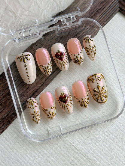 Queen Heart Aurora Pink Almond Press-On Nails (10pcs)