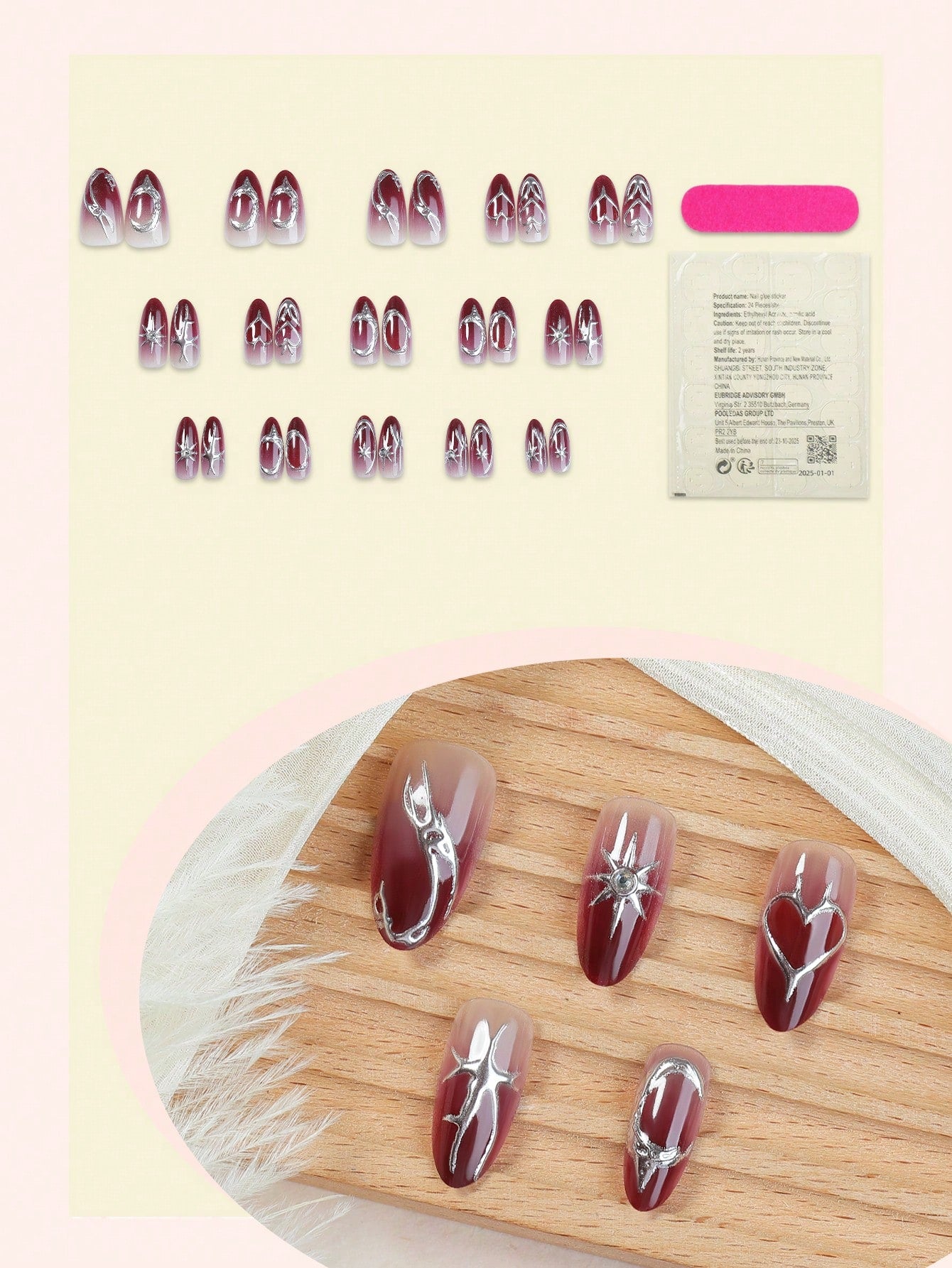 Valentine’s Y2K Heart & Chrome Almond Press-On Nails