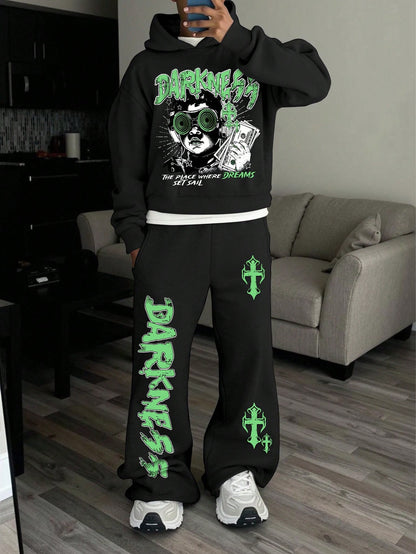 Men's Portrait Cross Slogan Graphic Hoodie & Pants Set