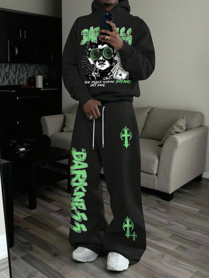 Men's Portrait Cross Slogan Graphic Hoodie & Pants Set