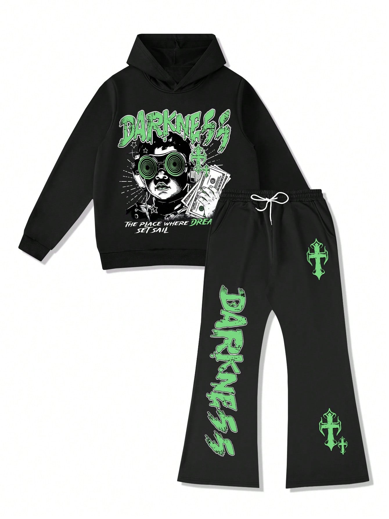 Men's Portrait Cross Slogan Graphic Hoodie & Pants Set