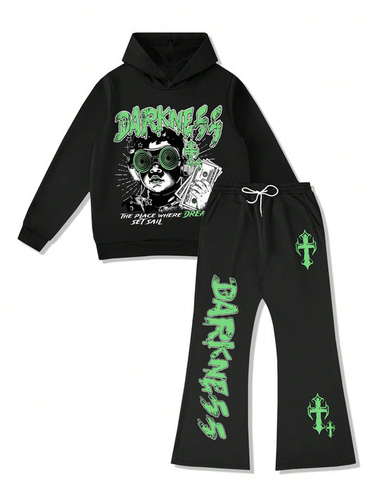 Men's Portrait Cross Slogan Graphic Hoodie & Pants Set