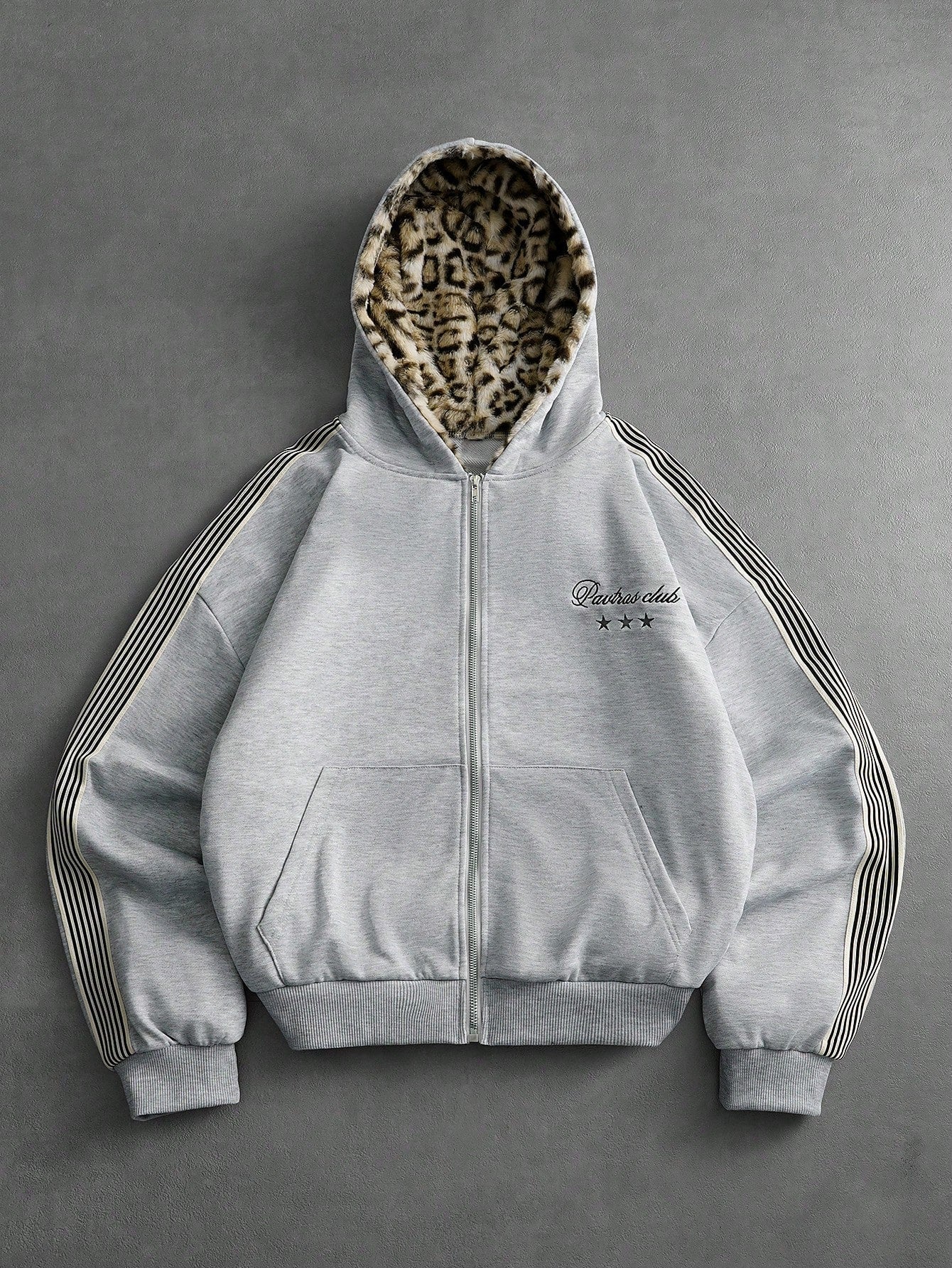 Men's Retro Leopard Print Plush Knitted Hooded Cardigan