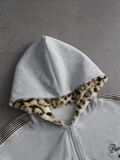 Men's Retro Leopard Print Plush Knitted Hooded Cardigan