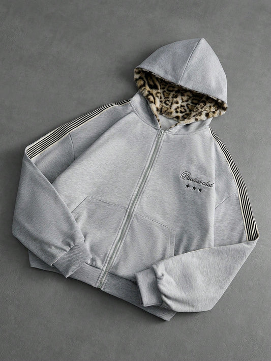 Men's Retro Leopard Print Plush Knitted Hooded Cardigan