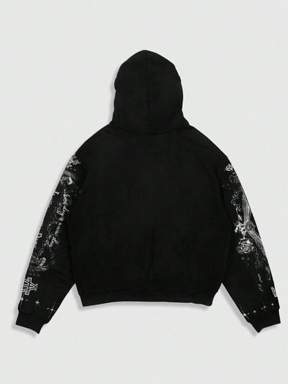 Men's Street Angel Slogan Print Y2K Pullover Hoodie