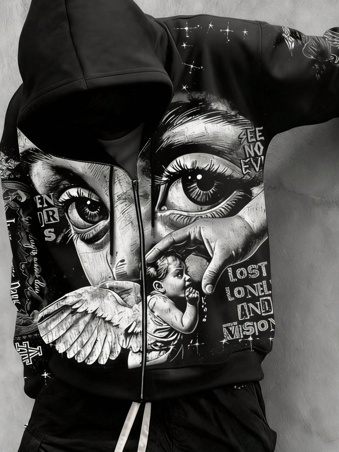 Men's Street Angel Slogan Print Y2K Pullover Hoodie