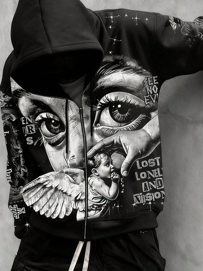 Men's Street Angel Slogan Print Y2K Pullover Hoodie
