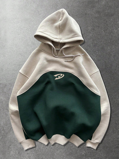 Men's Color Block Drawstring Casual Hooded