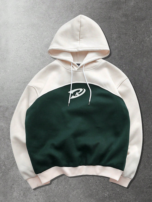 Men's Color Block Drawstring Casual Hooded