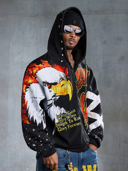 Men Pentagram Graphic Zip Hoodie
