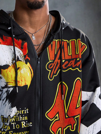 Men Pentagram Graphic Zip Hoodie