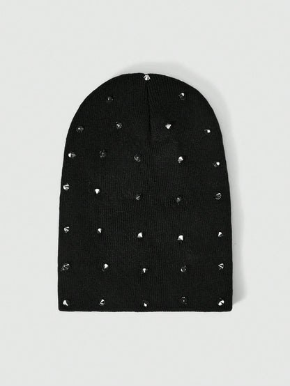 Punk Style Rivet Decorated Y2K Knitted Warm Beanie