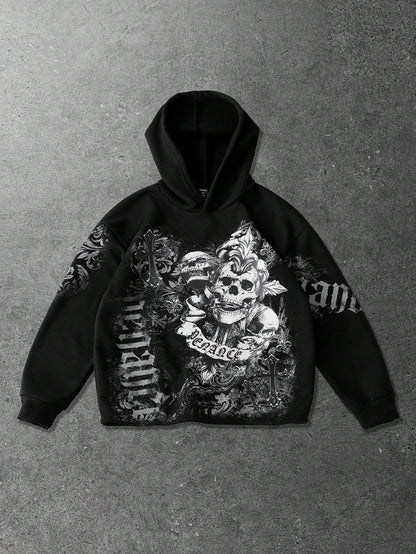 Men Retro Graphic Loose Fit Hoodie