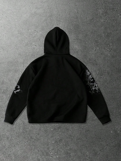 Men Retro Graphic Loose Fit Hoodie