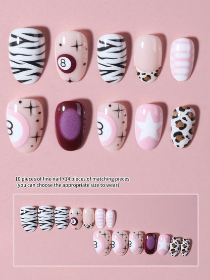 Pink Leopard & French Oval Press-On Nail Set (24pcs)