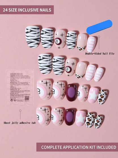 Pink Leopard & French Oval Press-On Nail Set (24pcs)