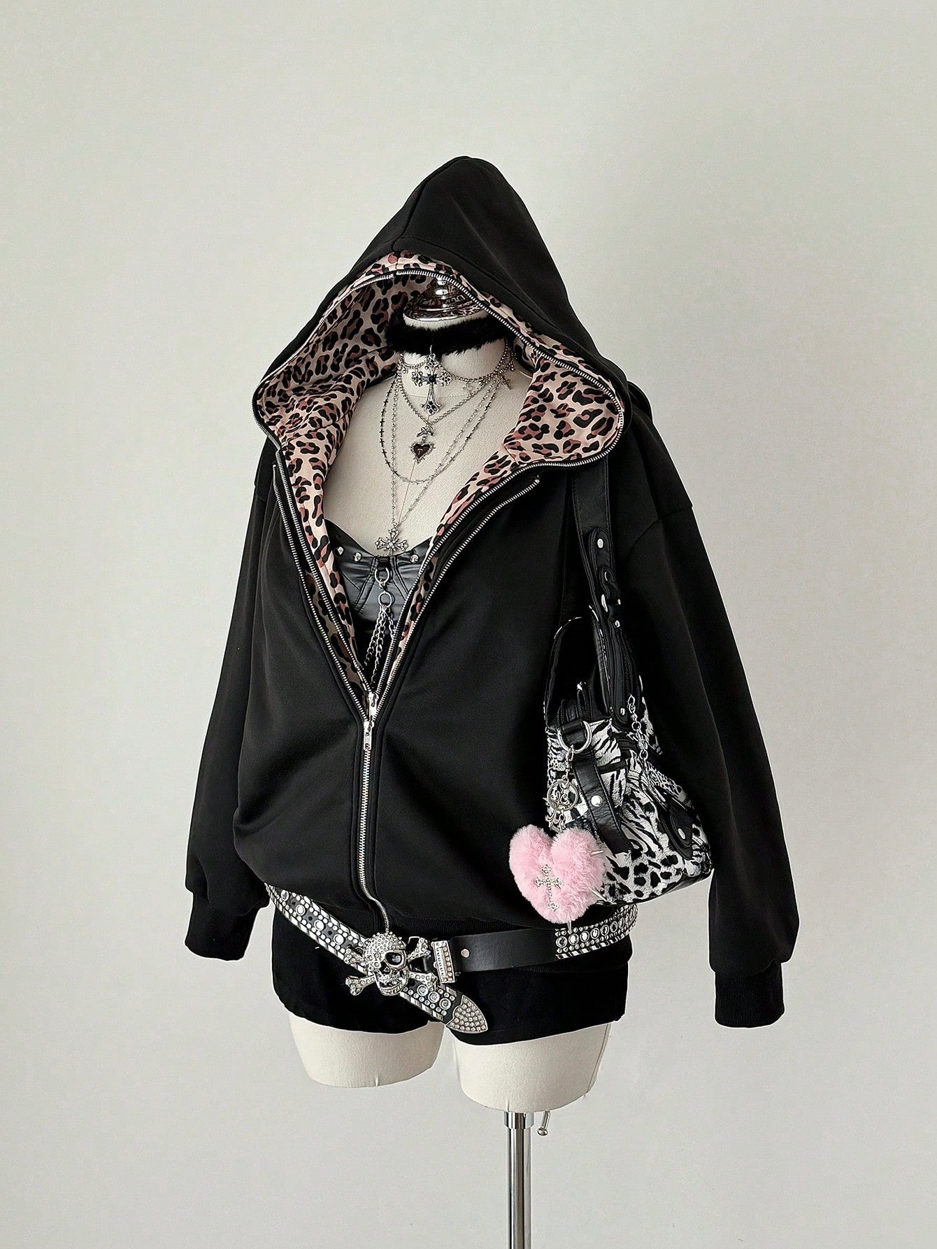 Plus Size Leopard Print Patchwork Hooded