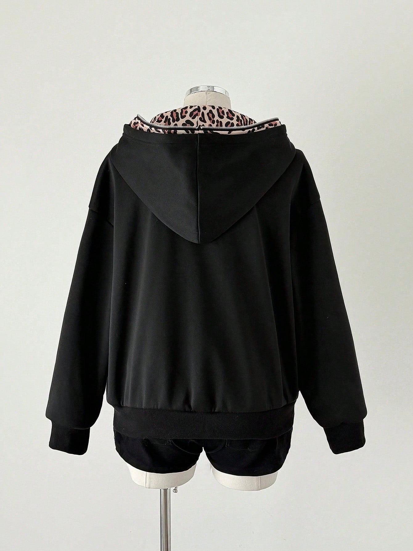 Plus Size Leopard Print Patchwork Hooded