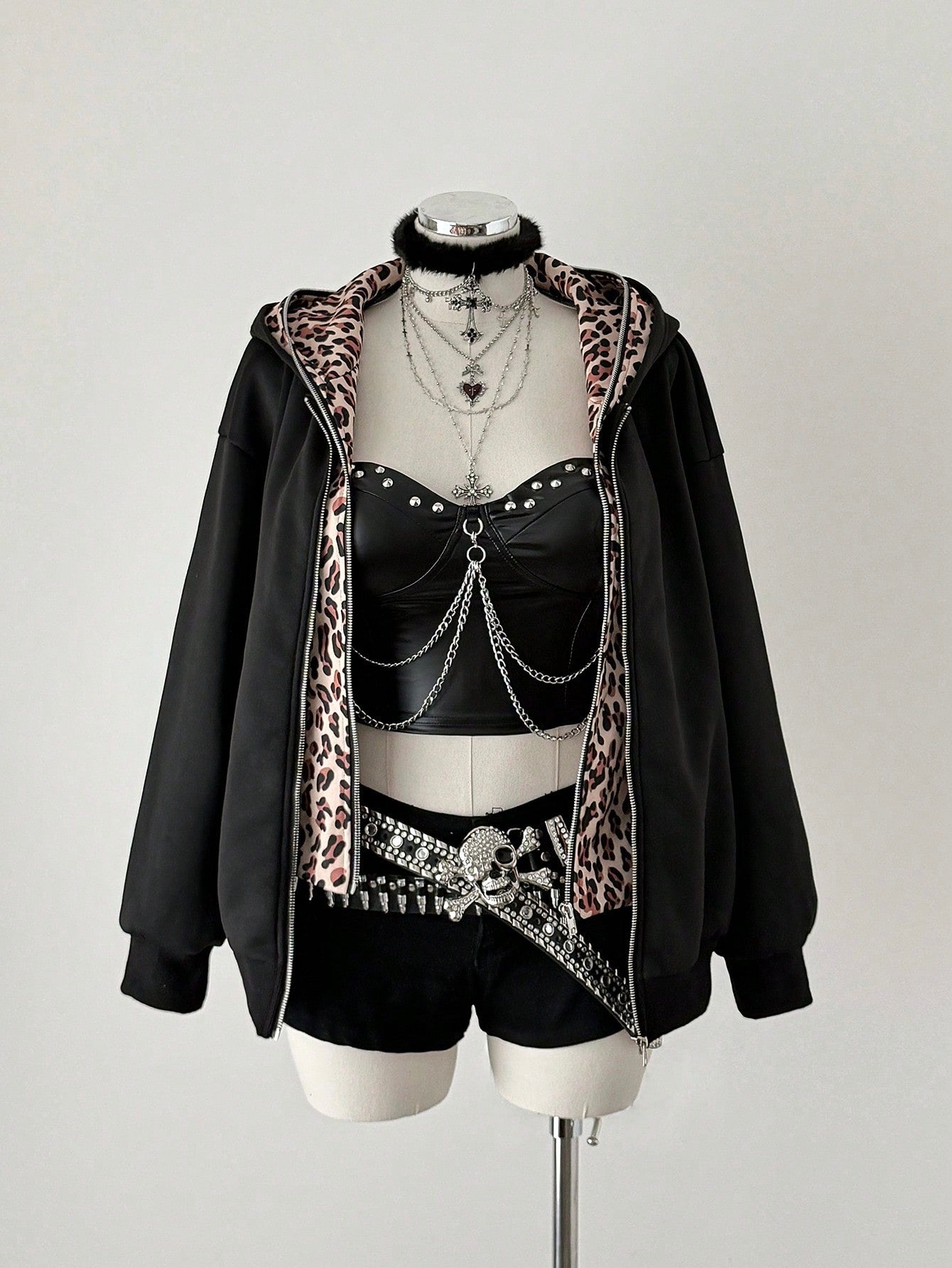 Plus Size Leopard Print Patchwork Hooded