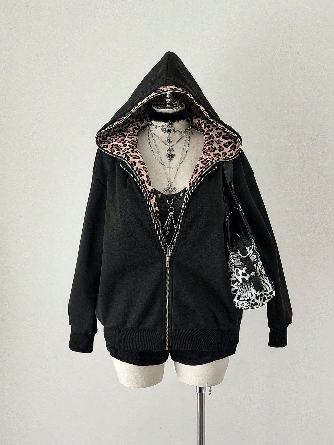 Plus Size Leopard Print Patchwork Hooded
