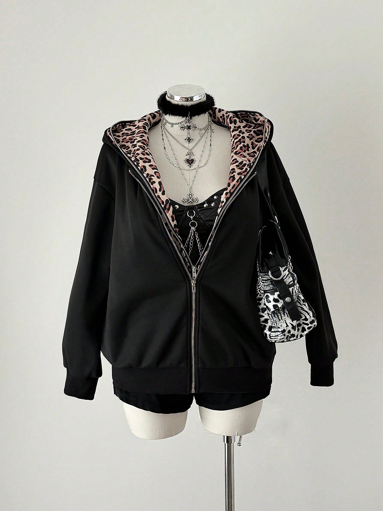 Plus Size Leopard Print Patchwork Hooded
