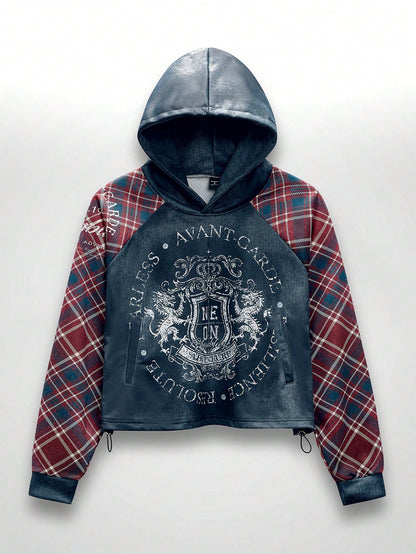 Men's Red and Black Plaid Digital Print Casual Hoodie