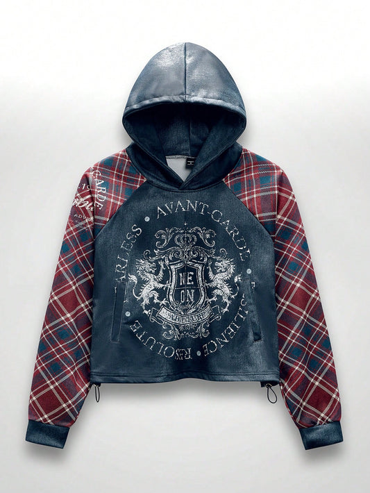 Men's Red and Black Plaid Digital Print Casual Hoodie