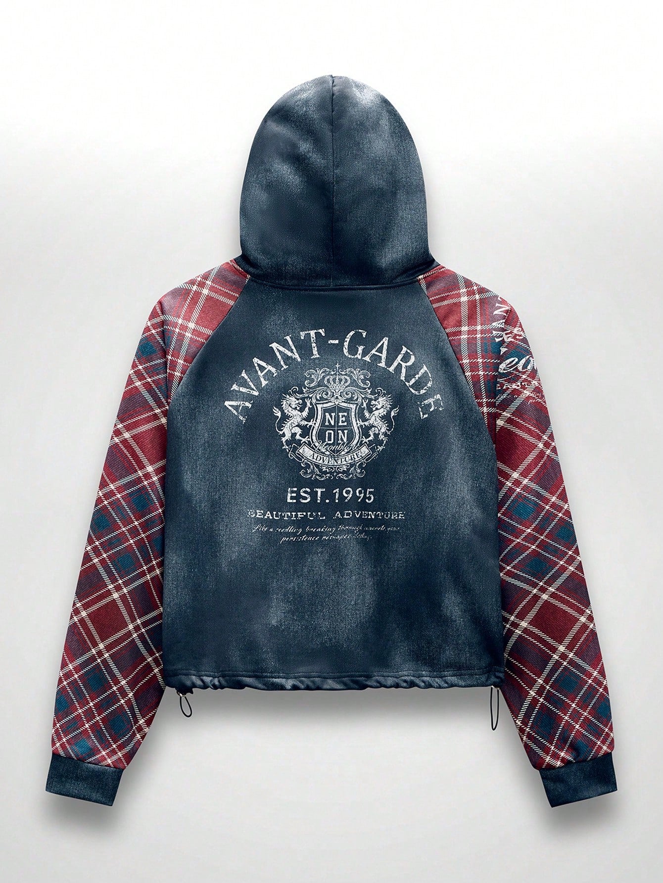 Men's Red and Black Plaid Digital Print Casual Hoodie