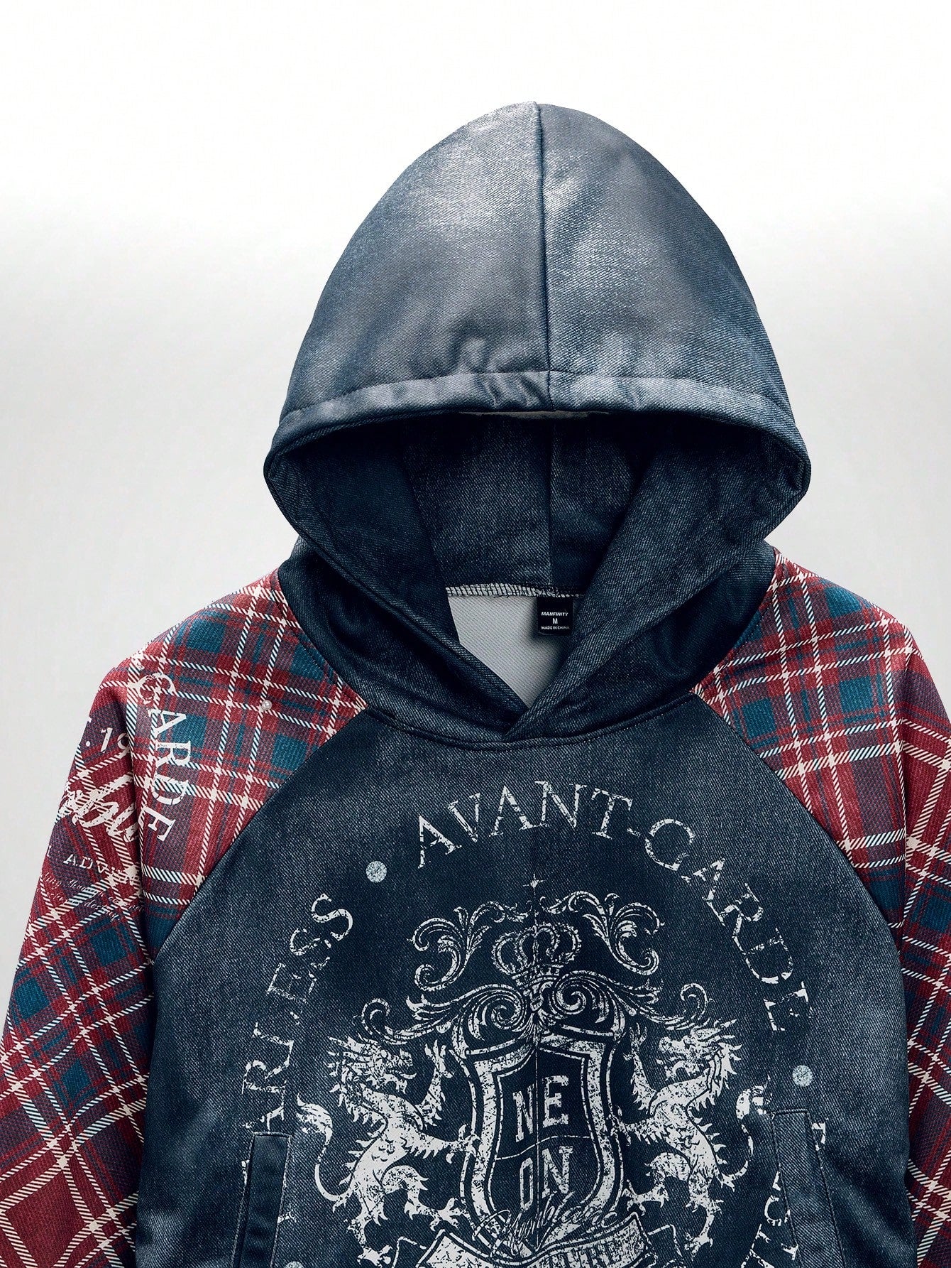 Men's Red and Black Plaid Digital Print Casual Hoodie