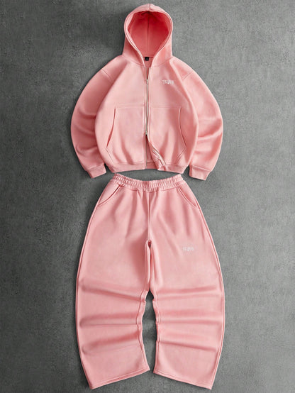 Men's Dusty Pink Deconstructed Streetwear Hoodie Set