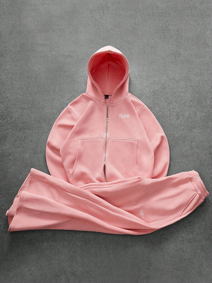 Men's Dusty Pink Deconstructed Streetwear Hoodie Set