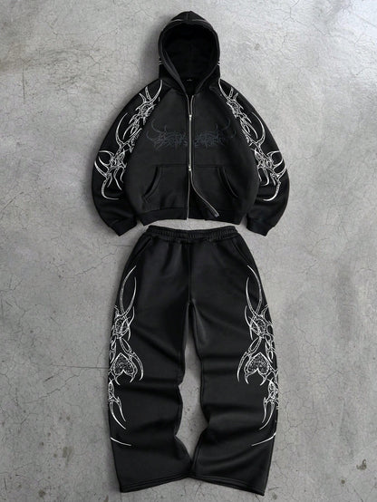 Men's Street Style Letter Embroidered Hoodie & Jogger Set