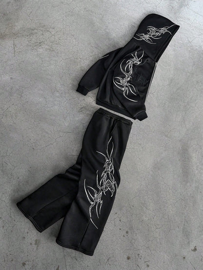 Men's Street Style Letter Embroidered Hoodie & Jogger Set