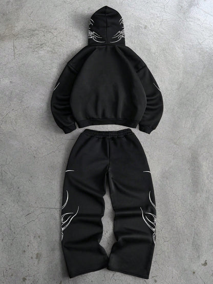 Men's Street Style Letter Embroidered Hoodie & Jogger Set