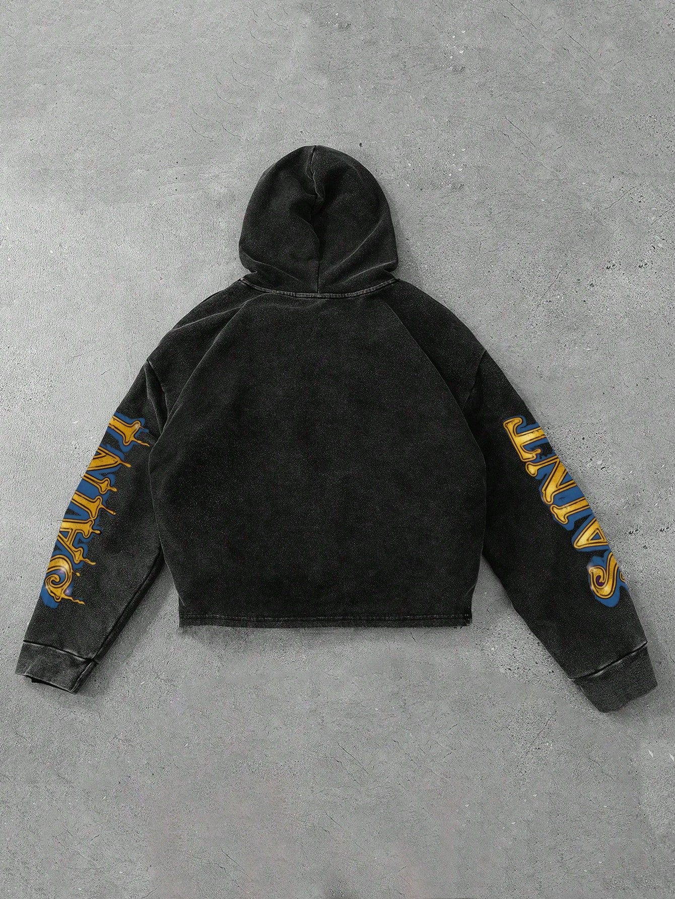 Men's Acid Wash Cropped Hoodie with Artistic Graphic