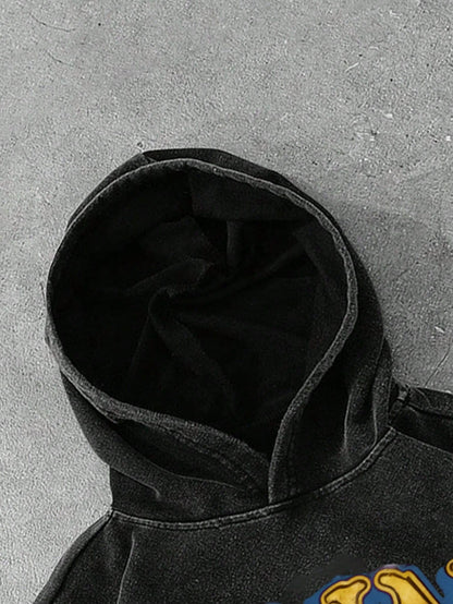 Men's Acid Wash Cropped Hoodie with Artistic Graphic