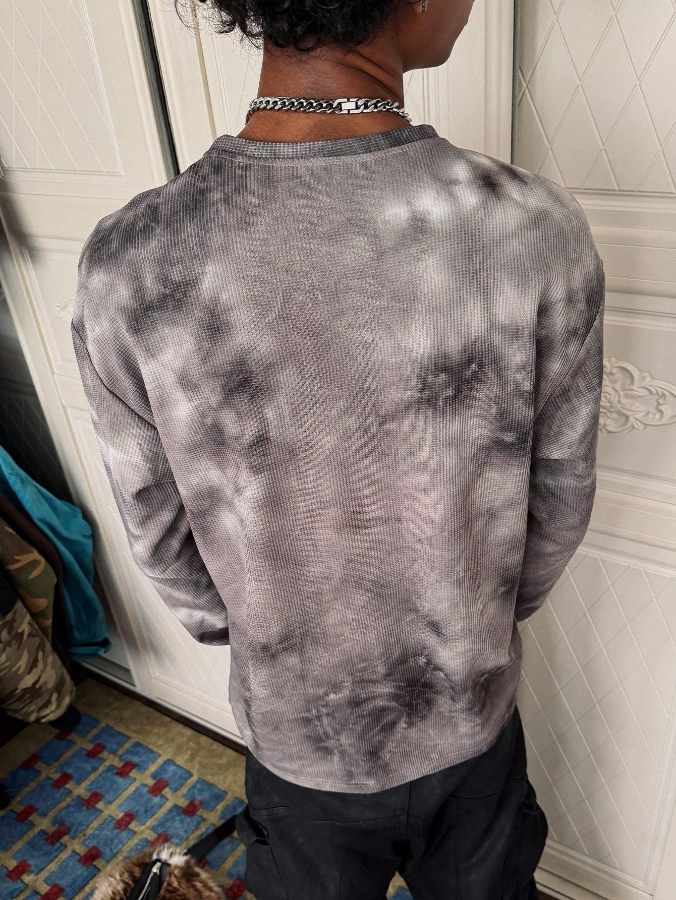 Men Distressed Tie Dye Waffle Long Sleeve Tee