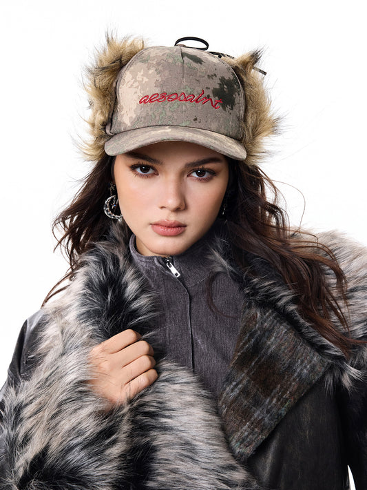 Vintage Corduroy Faux Fur Ear Protection Baseball Cap