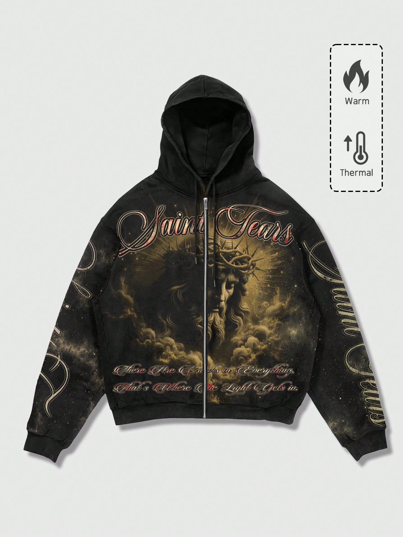 Men's Street Slogan Print Zip-Up Y2K Streetwear Hoodie
