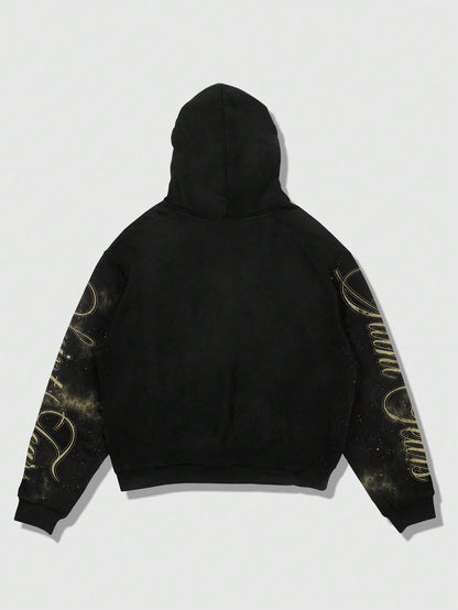 Men's Street Slogan Print Zip-Up Y2K Streetwear Hoodie