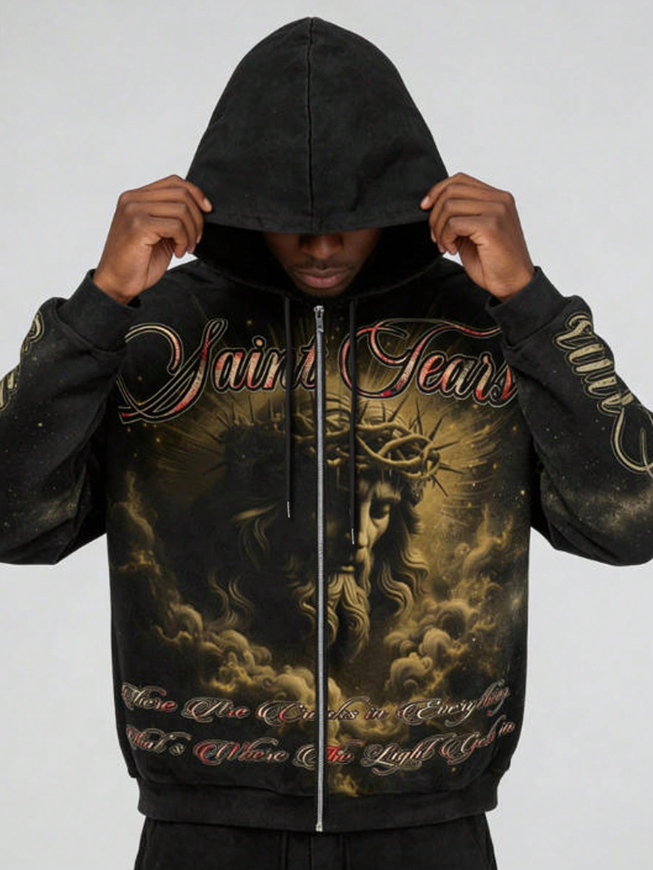 Men's Street Slogan Print Zip-Up Y2K Streetwear Hoodie