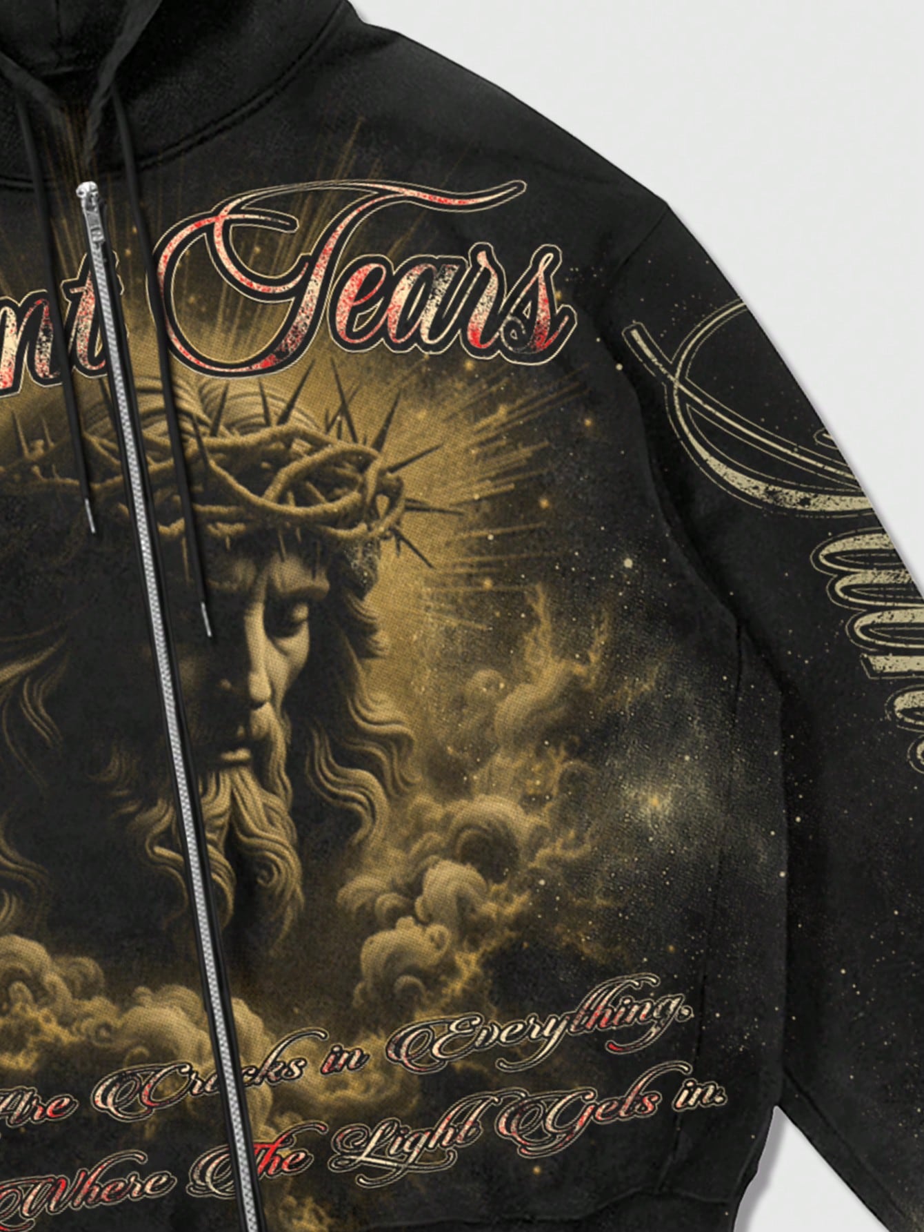 Men's Street Slogan Print Zip-Up Y2K Streetwear Hoodie