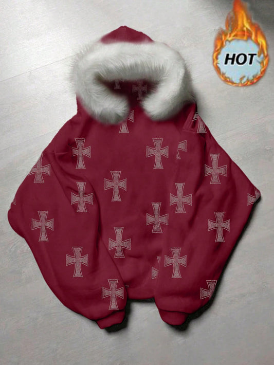 Women's Rhinestone Cross Graphic Casual Hooded Hoodie