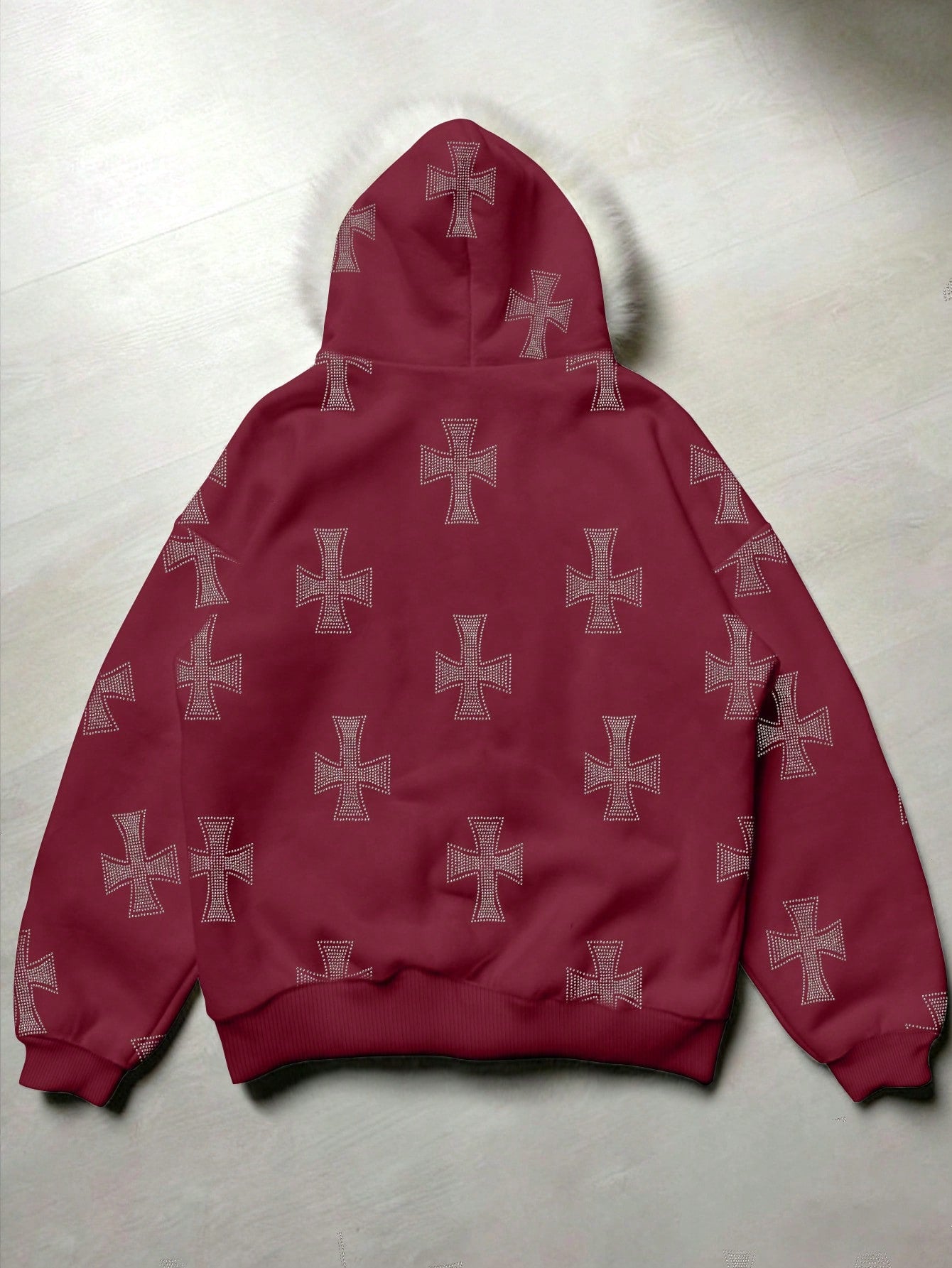 Women's Rhinestone Cross Graphic Casual Hooded Hoodie