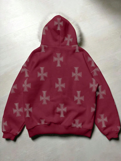Women's Rhinestone Cross Graphic Casual Hooded Hoodie