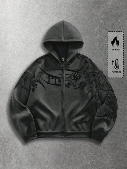 Men's Street Punk Graphic Zip-Up Fleece Hoodie
